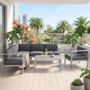 5 PCs Garden Sofa Set w/ Cushions, Aluminium Furniture Sets, Grey