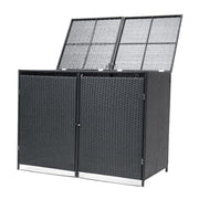 Double Wheelie Bin Storage Garden Rubbish Dustbin 2 Shed PE Rattan Store Cover
