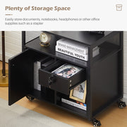 Black Office Filing Cabinet Mobile Printer Stand File Storage Drawer Wheels