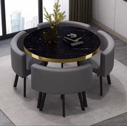 5-Piece Modern Round Dining Table Set + 4 Upholstered Faux Leather Chairs