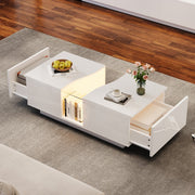 Led Coffee Table with 2 Drawer Storage, High Gloss Coffee Table for Living Room