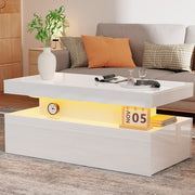 High Gloss LED Coffee Table With Storage Wooden 2 Drawer Living Room Furniture