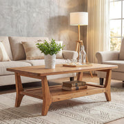 47-Inch Solid Wood Coffee Table Modern Center Table with Storage for Living Room
