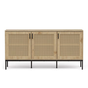 Rattan Effect Wide Sideboard for Living Room, With 6 Storage Shelves, Vonhaus