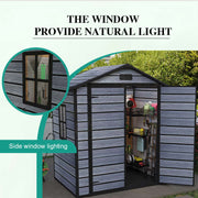 8X10FT Plastic Garden Shed Apex with Floor Window Lockable Door Wood Grain Grey
