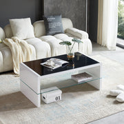 Coffee Table White High Gloss 2 Tier Black Galaxy Glitter Glass Top Rectangle