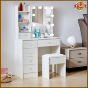 Dressing Table With Led Light, Drawers Vanity Makeup Sliding Mirror Desk Stool