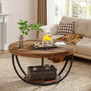 Round Coffee Table, Industrial 2-Tier Circle Coffee Table with Storage Shelves