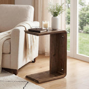 Modern C-Shaped Solid Wood End Table Wooden Narrow Side Table for Living Room