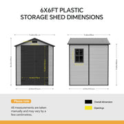 Plastic Garden Shed Apex Roof 6X8FT with Floor Panel Lockable Storage House Grey
