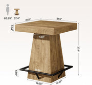 37.4'' H Square Bar Table Modern High Pub Table w/ Metal Footrest for Small Bars