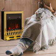 2000W Electric Fireplace Inset Fire Heater Realistic LED Coal Flame Effect Gold