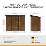 4x8FT Garden Shed Metal Pent Roof Outdoor Storage House With Free Foundation Kit