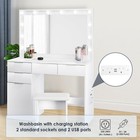 White Dressing Table with LED Lights Mirror Stool Drawers Vanity Makeup Desk Set