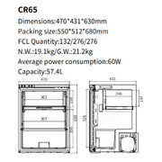 DC 240V 12V 24V CAMPERVAN FRIDGE FREEZER 65L COMPRESSOR MOTORHOME BOAT