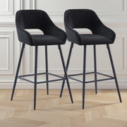 Set of 2 Bar Stools Velvet/PU Metal Legs Breakfast Stools Armrest Padded Chairs
