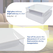 Coffee Table with LED Square High Gloss White Storage Tea Table for Living Room