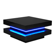 Square Coffee Table Black High Gloss Wooden Centre Tea Table with LED RGB Lights