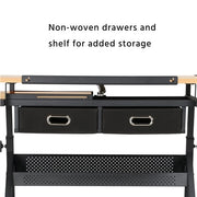 Art Craft Desk Drafting Table with 2 Drawers and Stool Height/ Tiltable Tabletop