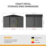 10x6ft Metal Garden Shed with Base, Large Outdoor Storage Tool Shed,Gable Roof