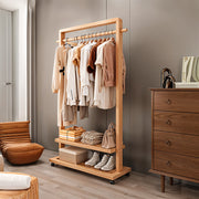 Heavy Duty Wooden Hanging Clothes Garment Rail Corner Open Wardrobe Storage Rack