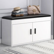Hallway Shoe Cabinet Bench White Black PU Cushion Padded Seat Storage Shoe Rack