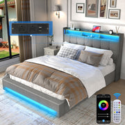 NEW OTTOMAN STORAGE UPHOLSTERED BED FRAME 4FT6 DOUBLE WITH USB PORT & LED LIGHT