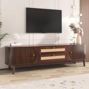 TV Stand Cabinet !SALE! Rattan 2 Doors 2 Drawers Storage Unit Walnut Brown