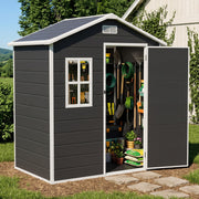 8x6 6x6 5x3 Plastic Garden Shed with Floor Window Lockable Door Wood Grain Grey