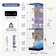 Corner Display Cabinet with Glass Doors Lockable 5-Tier RGB Figures Collectables