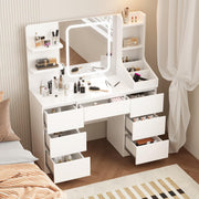 LED White Dressing Table Vanity Makeup Desk With 7 Drawer & Shelves & LED Mirror