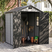 Plastic Garden Shed Apex Roof 6X8FT with Floor Panel Lockable Storage House Grey