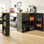 360° Swivel Bar Table Dining Table Kitchen Island with Storage Cabinet Cupboard