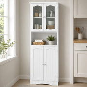 Tall Kitchen Pantry Cabinet White Storage Cupboard Glass Doors Shelves 164cm