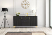 TV Unit Sideboard TV Stand Cabinet Cupboard Storage Unit Black Loft Retro 140cm
