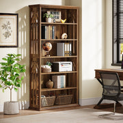 6-Tier Modern Bookshelf 75-Inch Tall Bookcases Wood Freestanding Display Shelves
