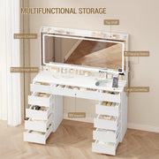 Vanity Dressing Table with LED Lighted Mirror & 11 Drawers Makeup Desk w/ Stool