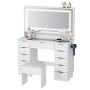 Vanity Dressing Table with LED Lighted Mirror & 11 Drawers Makeup Desk w/ Stool