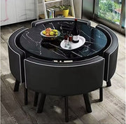5-Piece Modern Round Dining Table Set + 4 Upholstered Faux Leather Chairs