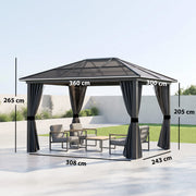 3.6 x 4m Aluminium Hardtop Gazebo Canopy with Polycarbonate Roof & Sidewalls