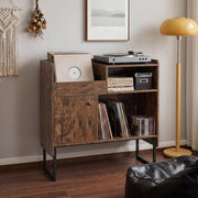 Large Turntable Cabinet Record Player Stand with Power Outlets Vinyl Holder