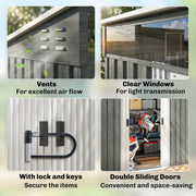 6.5x4FT Garden Shed Lockable Metal Tool Shed Light Grey Wood Effect