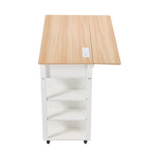 2 Doors 2 Drawers Rolling Kitchen Island with Drop Leaf Tabletop and UK Socket