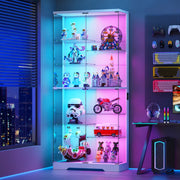 Glass Display Cabinet, 10-Tier RGB LED Curio Cabinet with Human Sensor