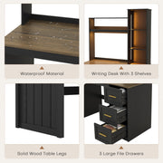 Home Office Desk with Hutch and Drawers Computer Desk with Power Outlets and LED