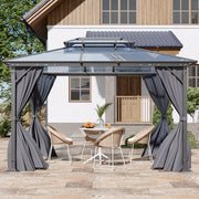 XL Hardtop Gazebo Garden Pavilion Metal Frame Polycarbonate Roof with Curtains
