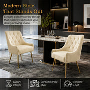 Dining Chairs Set of 2 Upholstered Tufted Velvet Kitchen Chairs Gold Legs Modern