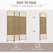 6 Panel Room Divider Folding Privacy Screen with Pine Wood Frame Refurbished