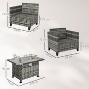 5 PCs Rattan Garden Furniture Set with Fire Pit Table, Grey