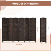 DARK BROWN ROOM DIVIDER 6 PANEL SOLID WEAVE WICKER FOLDING PRIVACY SCREEN PANEL